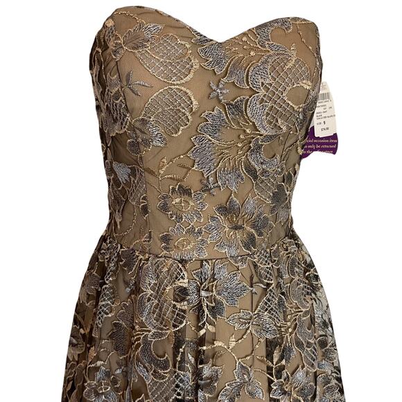 NWT Speechless LaceOverlay Formal/Cocktail/Festive Silver/nude Strapless Dress 9 - Picture 2 of 12